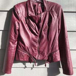 Blanknyc Fitted Moto Faux Leather Jacket--Burgundy